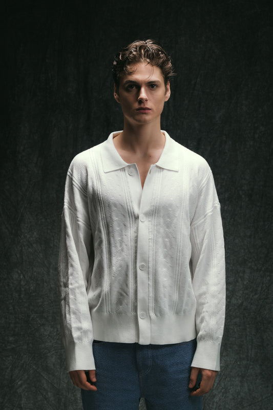 Collar Knit Cardigan - Off White