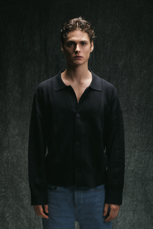 Collar Knit Cardigan - Black