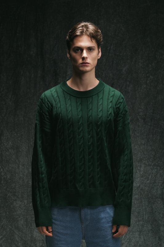 Cable Knit Sweater - Emerald Green