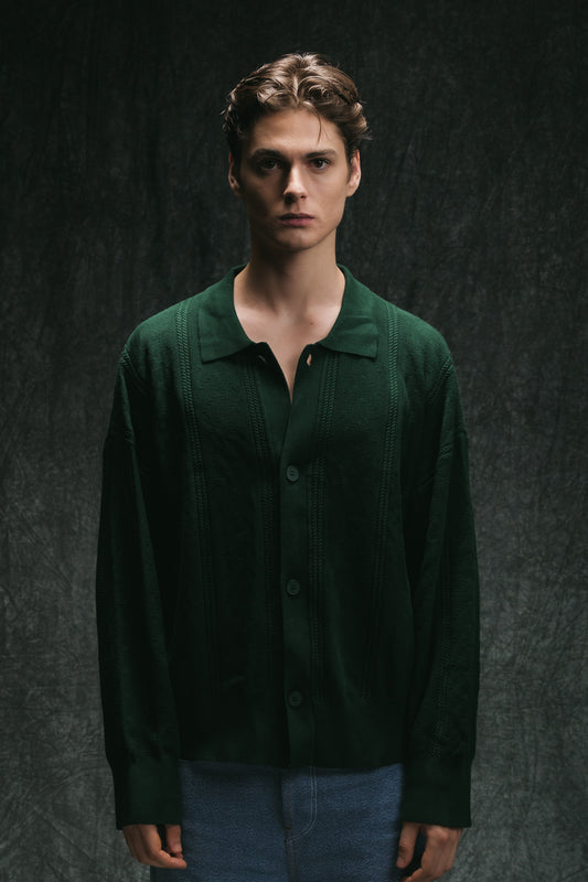 Collar Knit Cardigan - Emerald Green