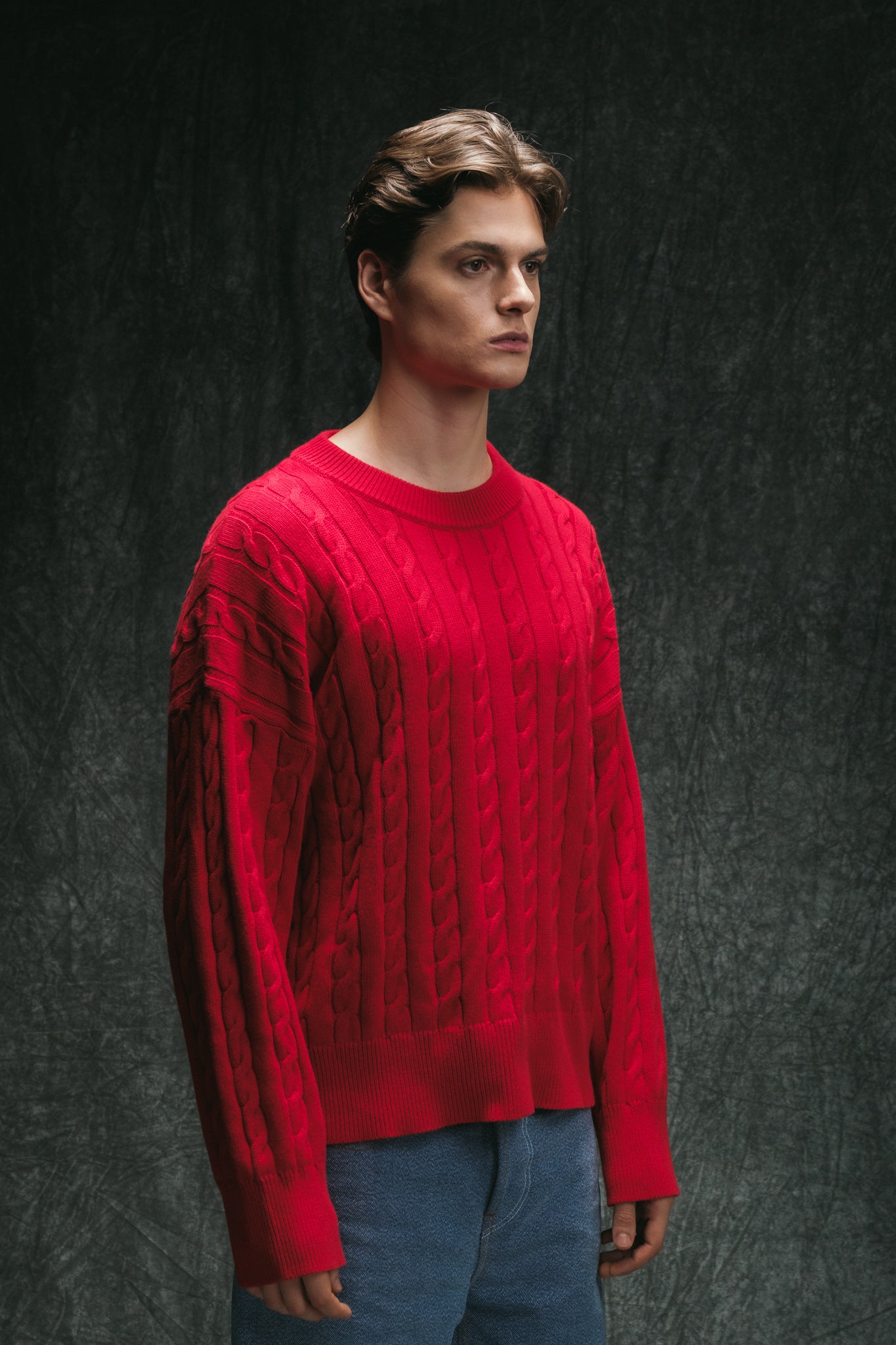 Cable Knit Sweater - Red