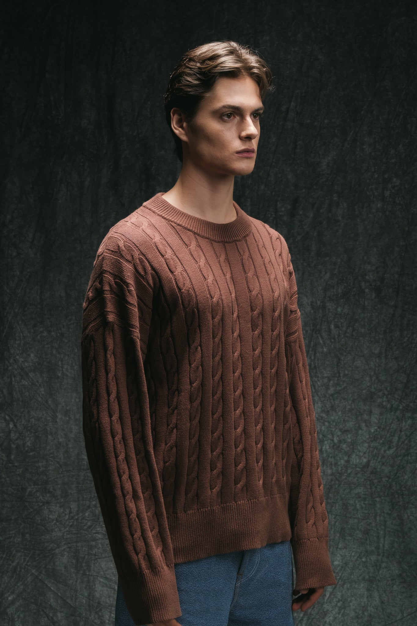 Cable Knit Sweater - Brown