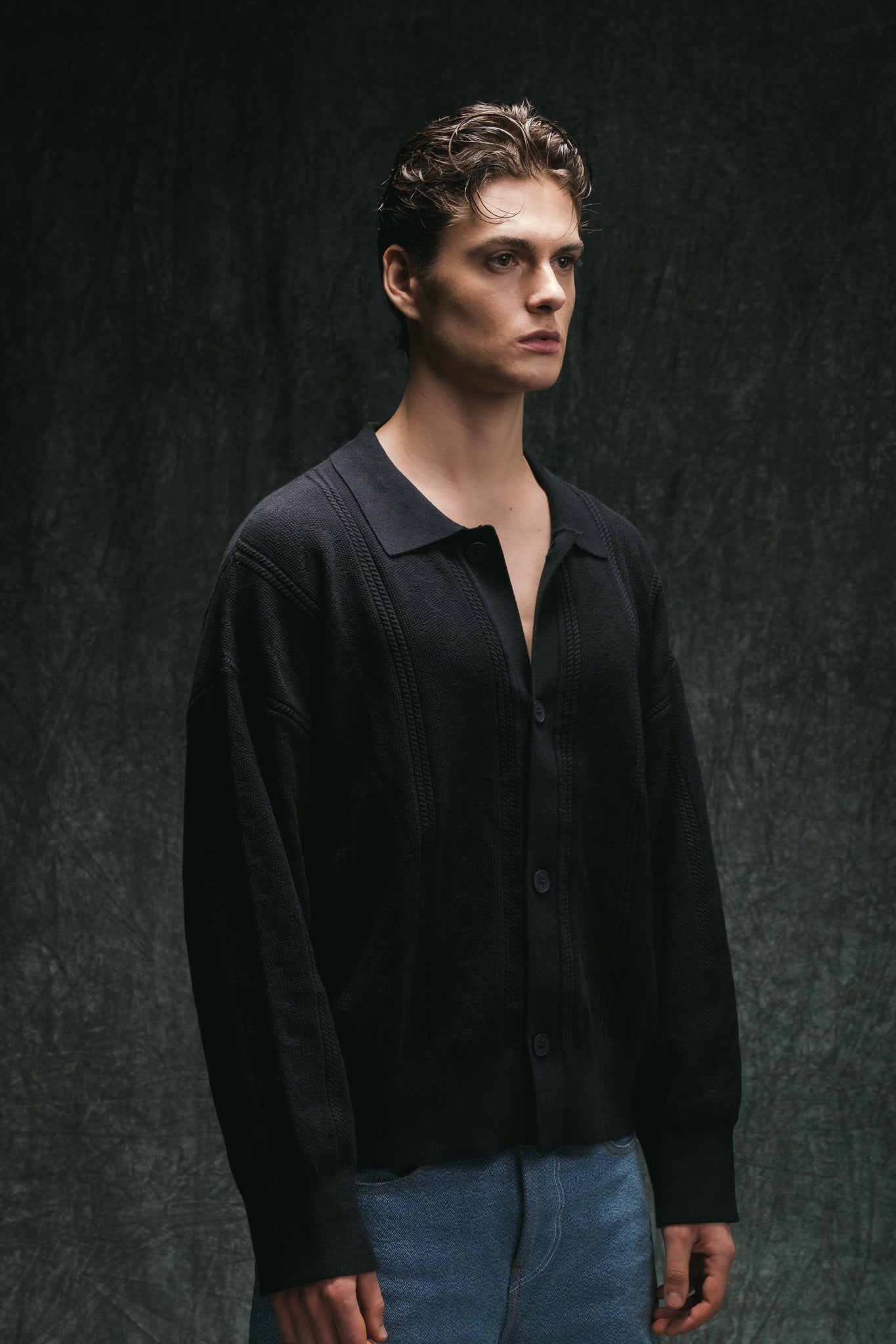 Collar Knit Cardigan - Black