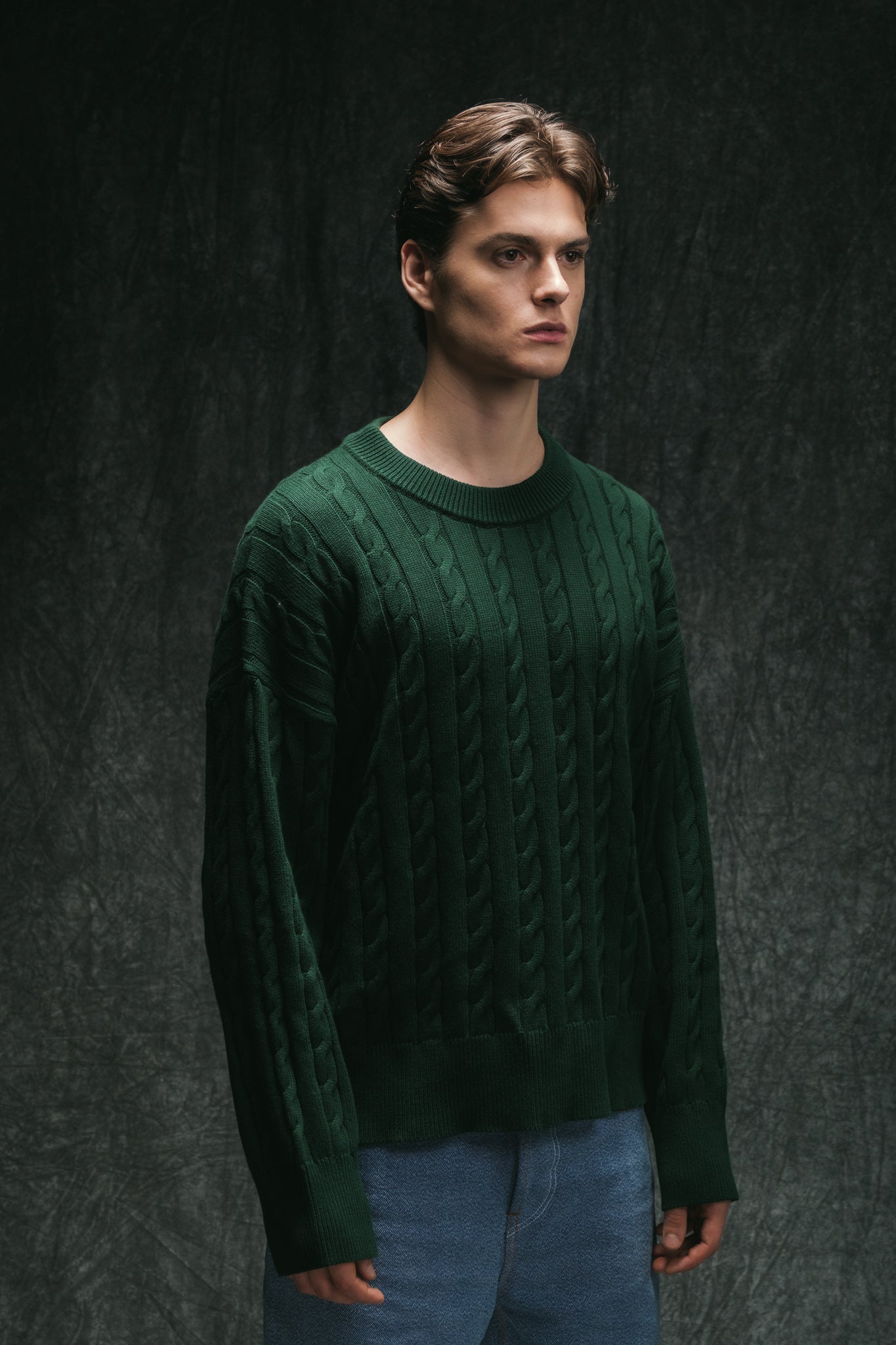 Cable Knit Sweater - Emerald Green