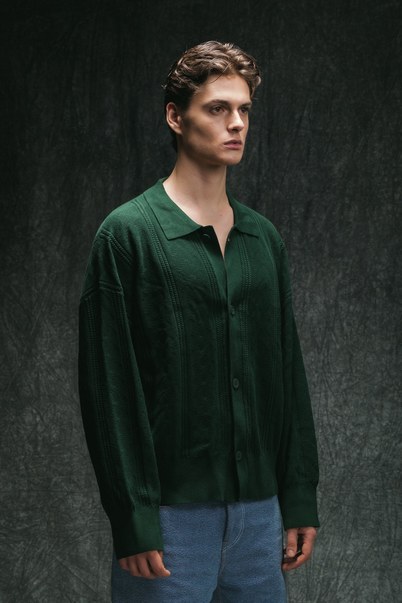 Collar Knit Cardigan - Emerald Green