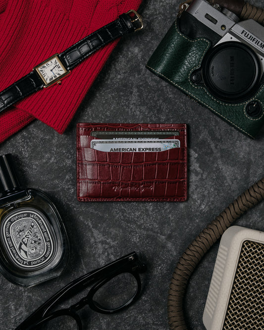 Crocodile Card Holder - Red Wine