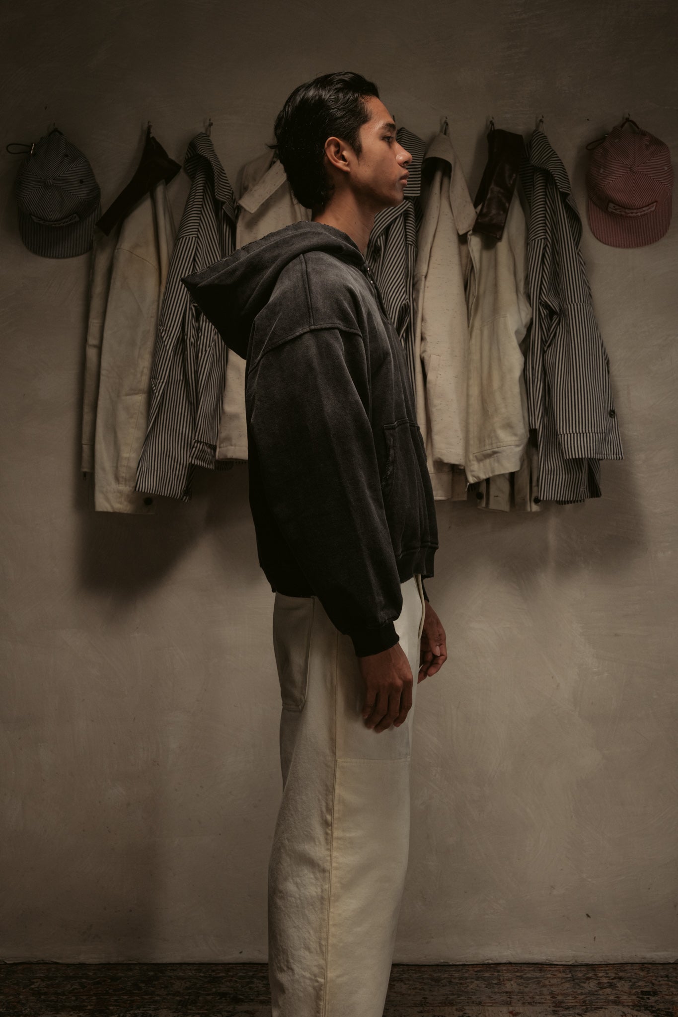 Sun Faded Hoodie Henley - Vintage Black