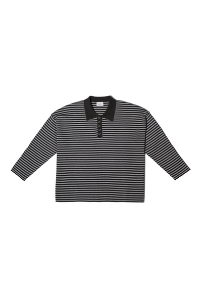 Knit Polo Long-Sleeve - Black Stripe