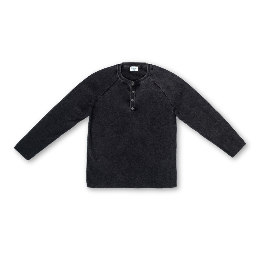 Knit Long-sleeve Henley - Dark Washed Black