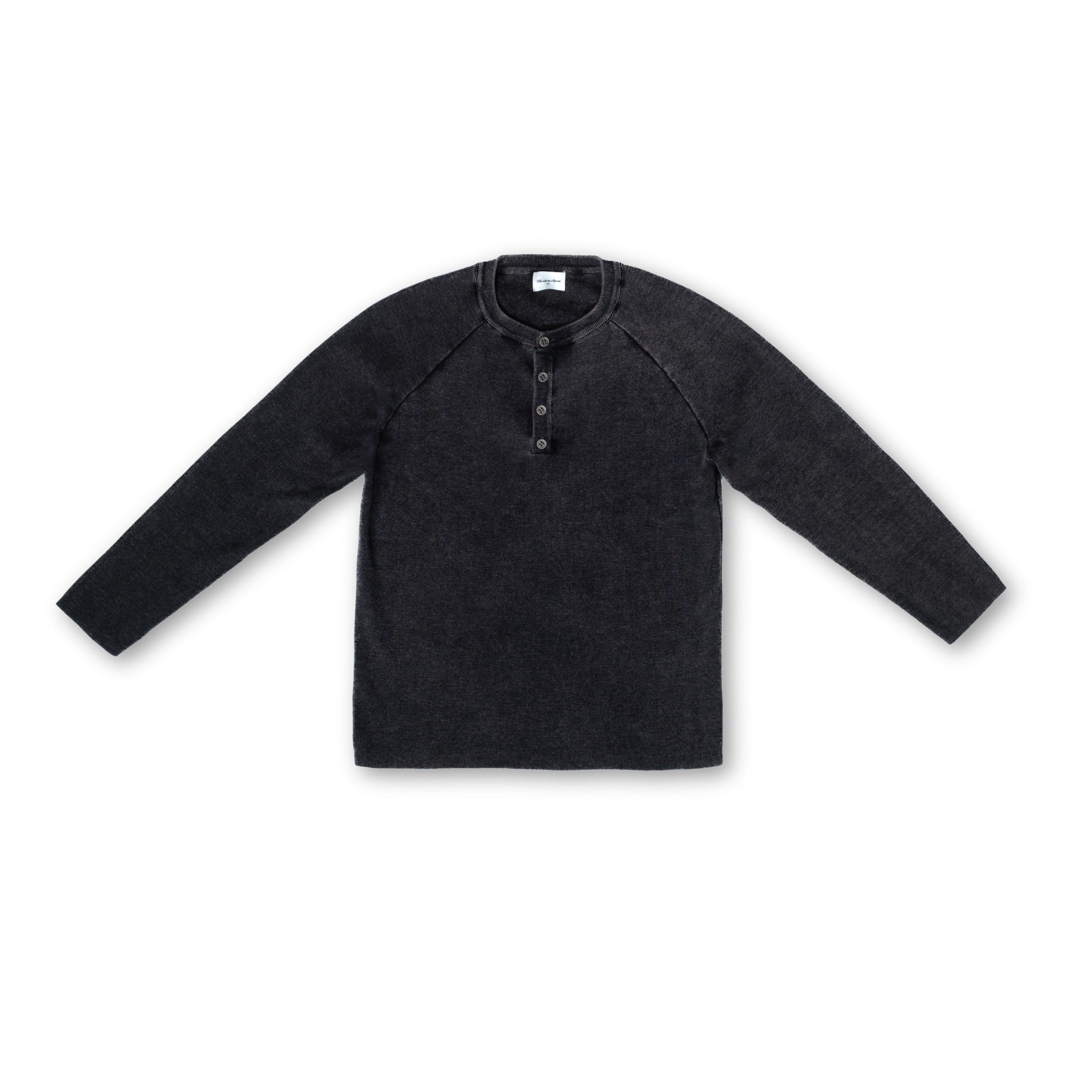 Knit Long-sleeve Henley - Dark Washed Black