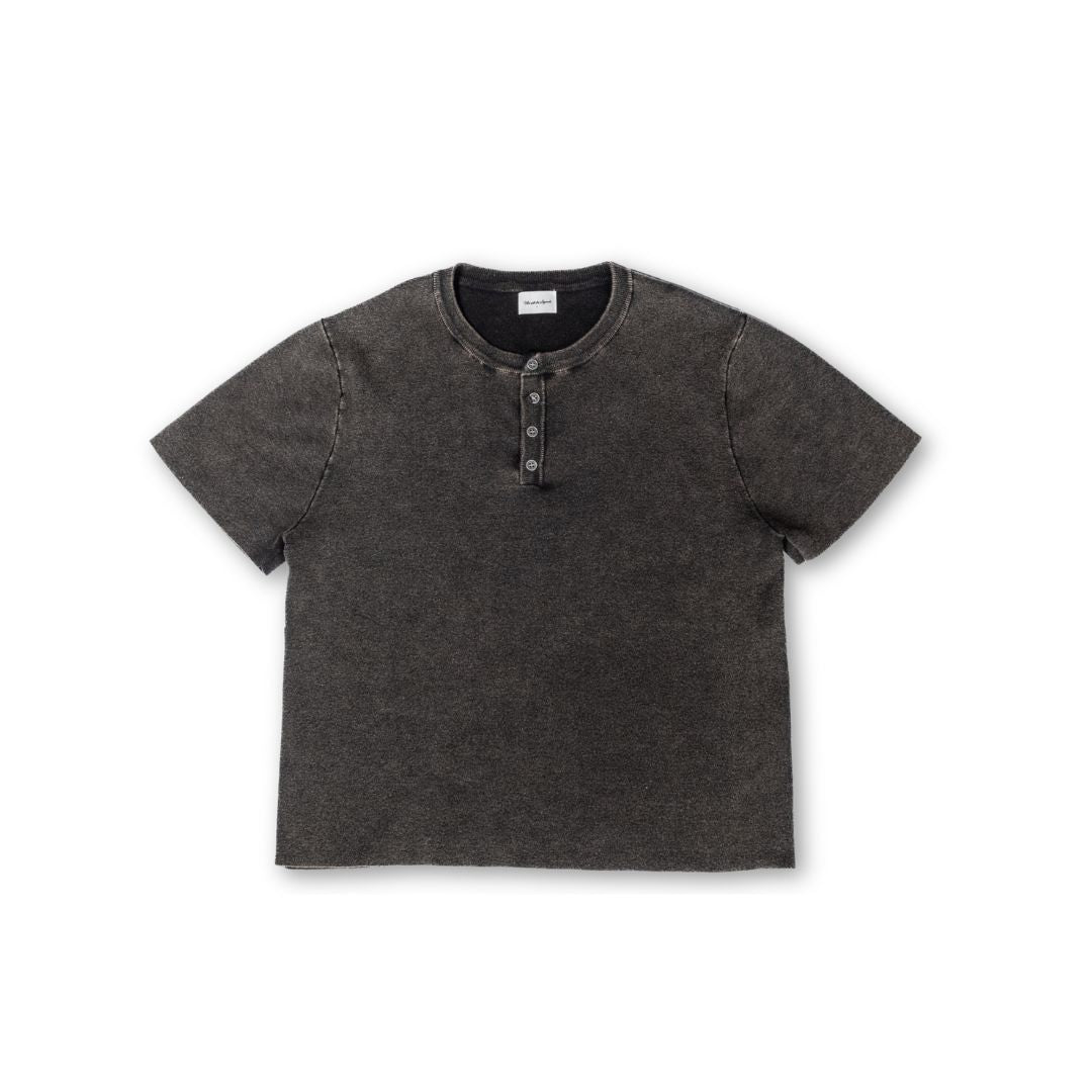 Knit Short-sleeve Henley - Dark Washed Black