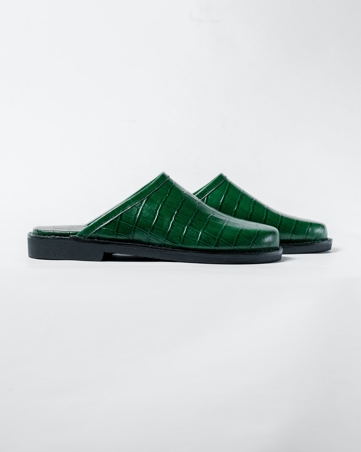 Crocodile Leather Mules - Dark Green