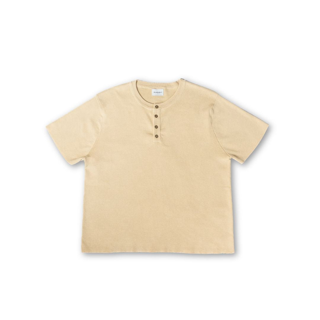 Knit Short-sleeve Henley - Pastel Sand Yellow