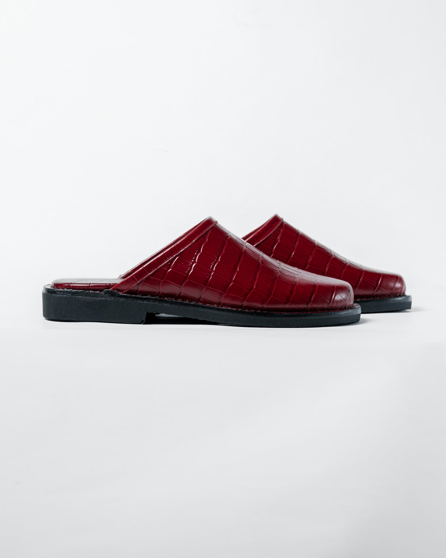 Crocodile Leather Mules - Red Wine