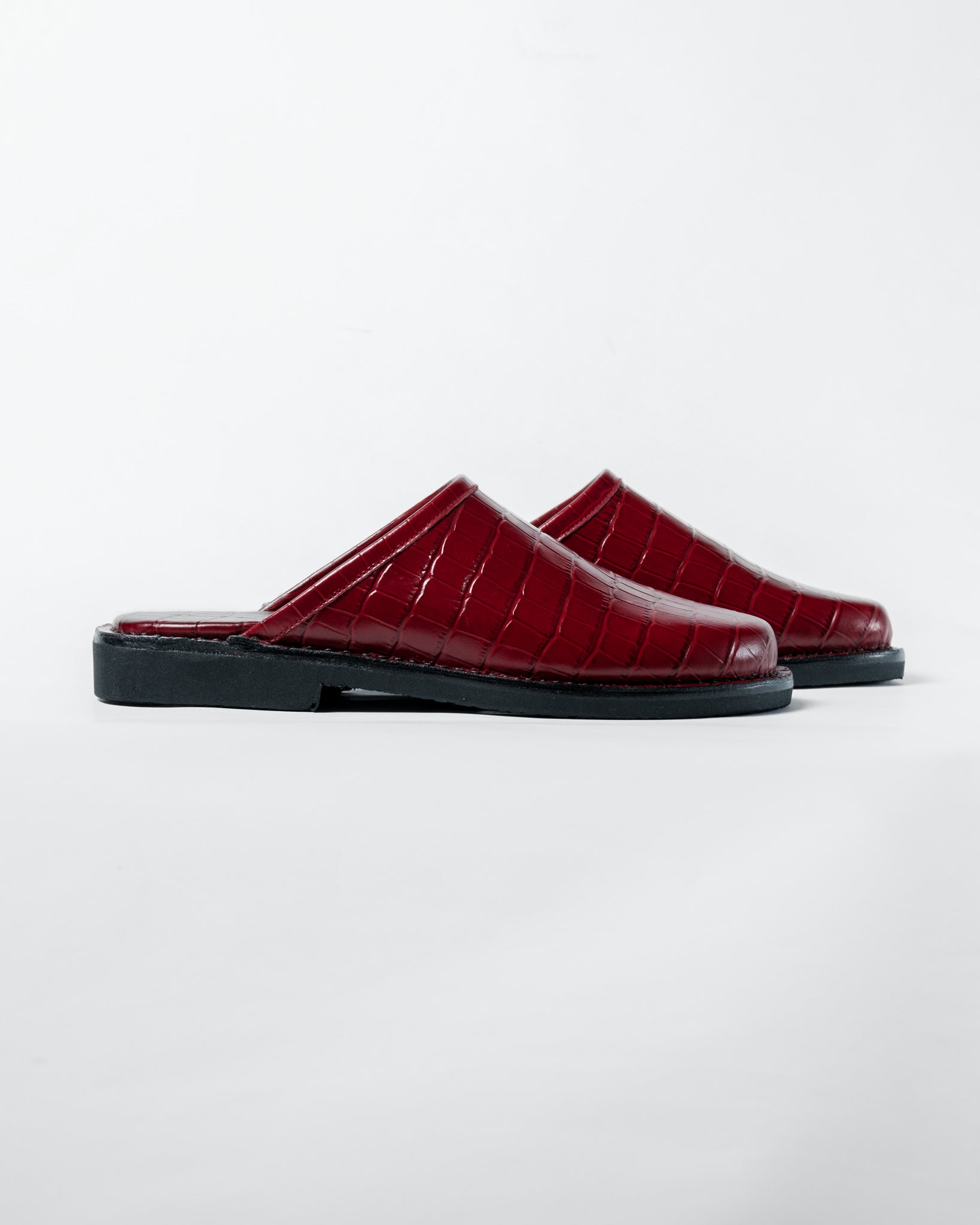 Crocodile Leather Mules - Red Wine
