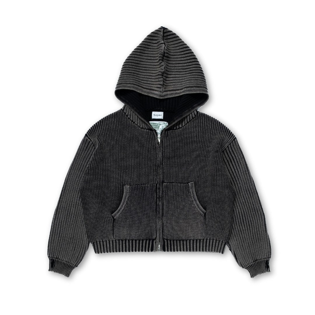 Knit Full-zip Hoodie - Washed Black