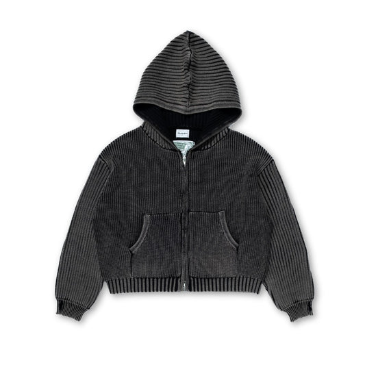 Knit Full-zip Hoodie - Washed Black