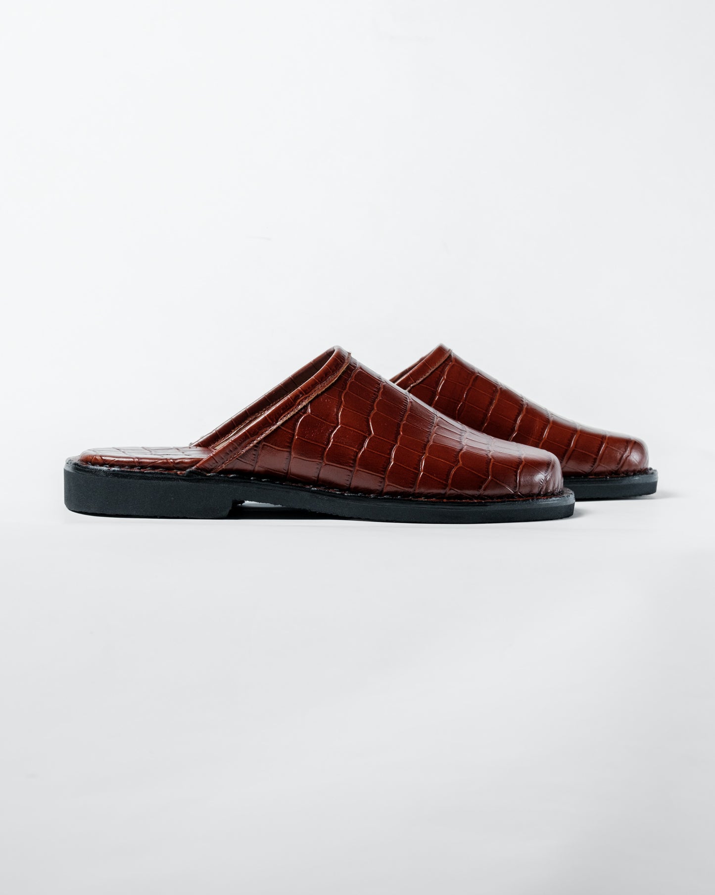Crocodile Leather Mules - Dark Brown