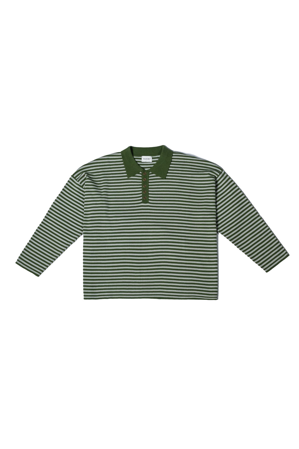 Knit Polo Long-Sleeve - Green Stripe