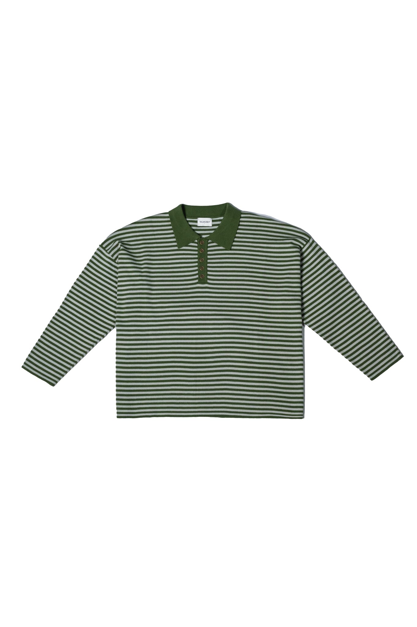 Knit Polo Long-Sleeve - Green Stripe