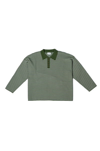 Knit Polo Long-Sleeve - Green Stripe