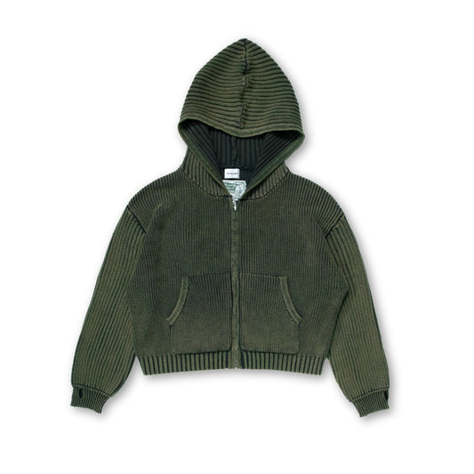 Knit Full-zip Hoodie - Washed Green