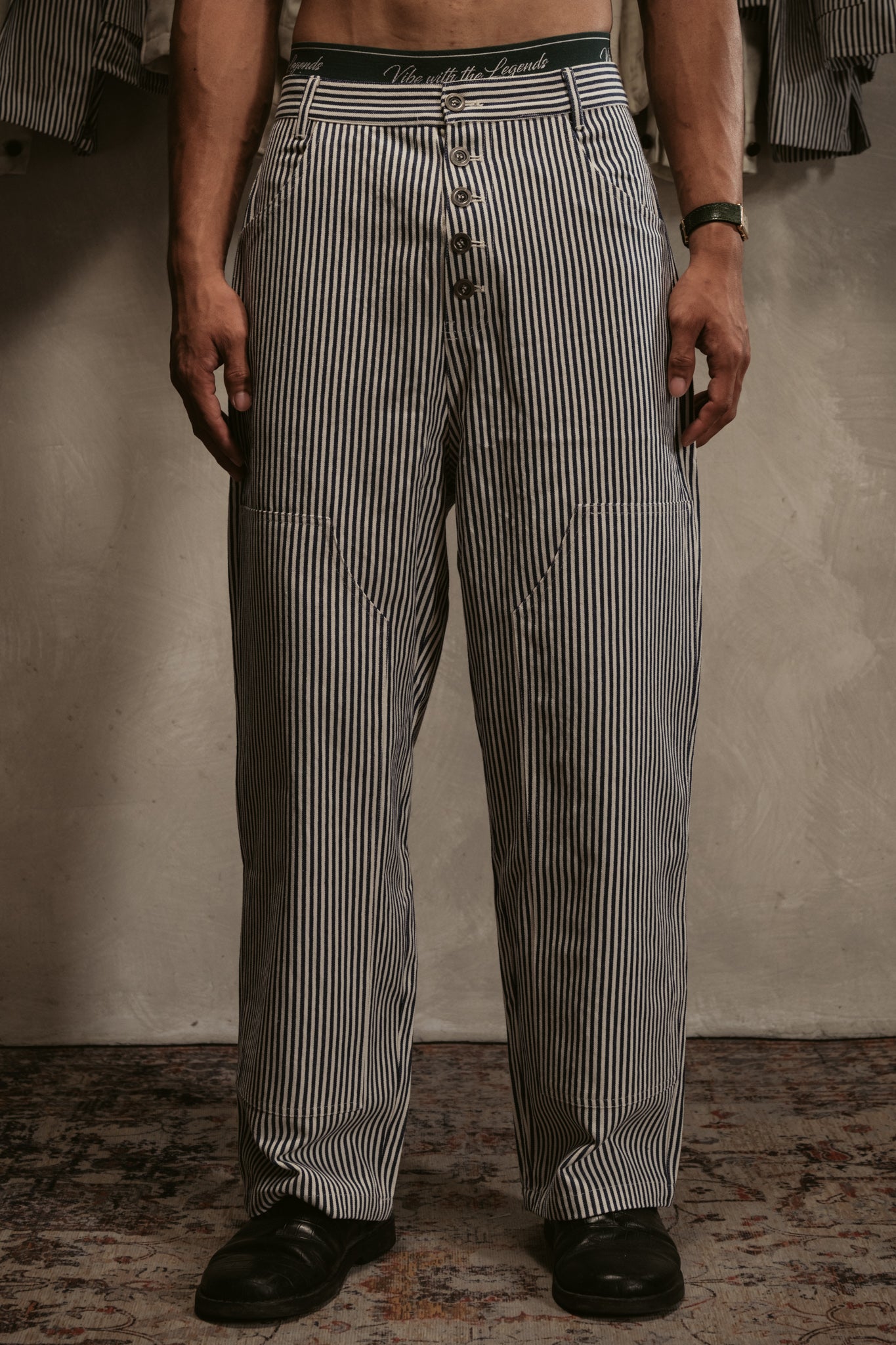 Pinstripe Pants - Navy Blue
