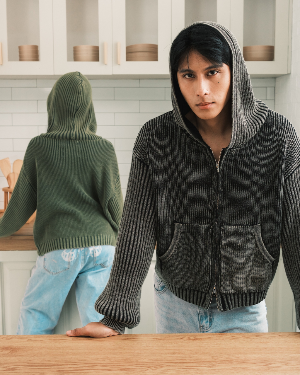 Knit Full-zip Hoodie - Washed Black