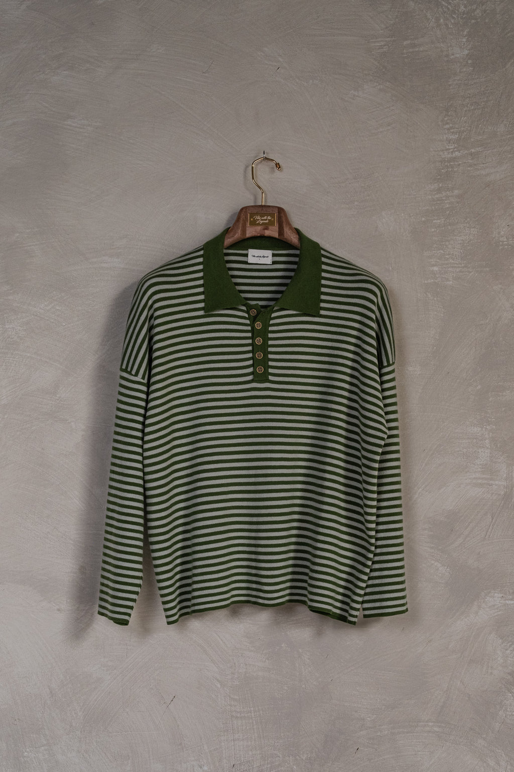 Knit Polo Long-Sleeve - Green Stripe