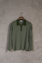 Knit Polo Long-Sleeve - Green Stripe