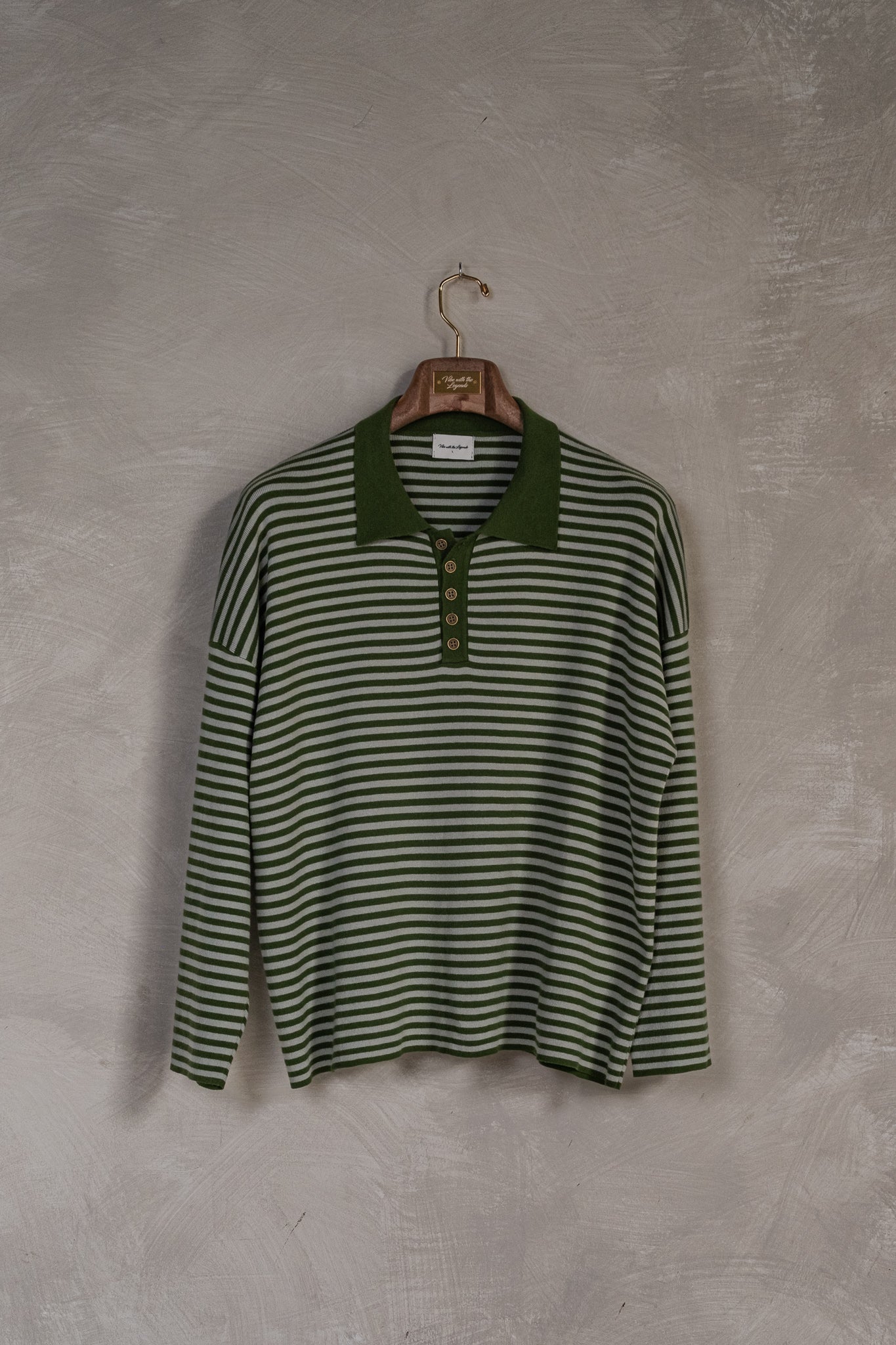 Knit Polo Long-Sleeve - Green Stripe