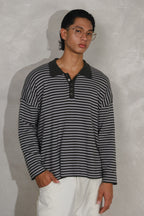 Knit Polo Long-Sleeve - Black Stripe