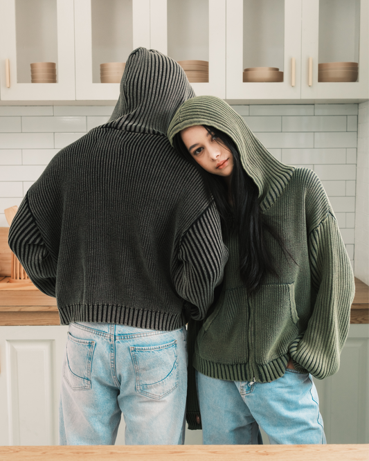 Knit Full-zip Hoodie - Washed Green