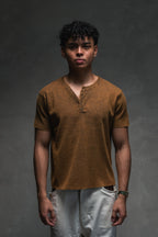 Knit Short-sleeve Henley - Redwood Brown