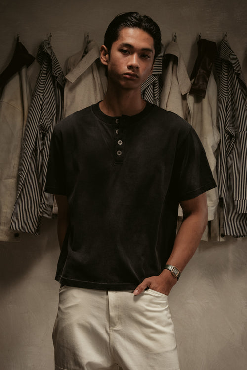 Sun Faded Henley - Vintage Black