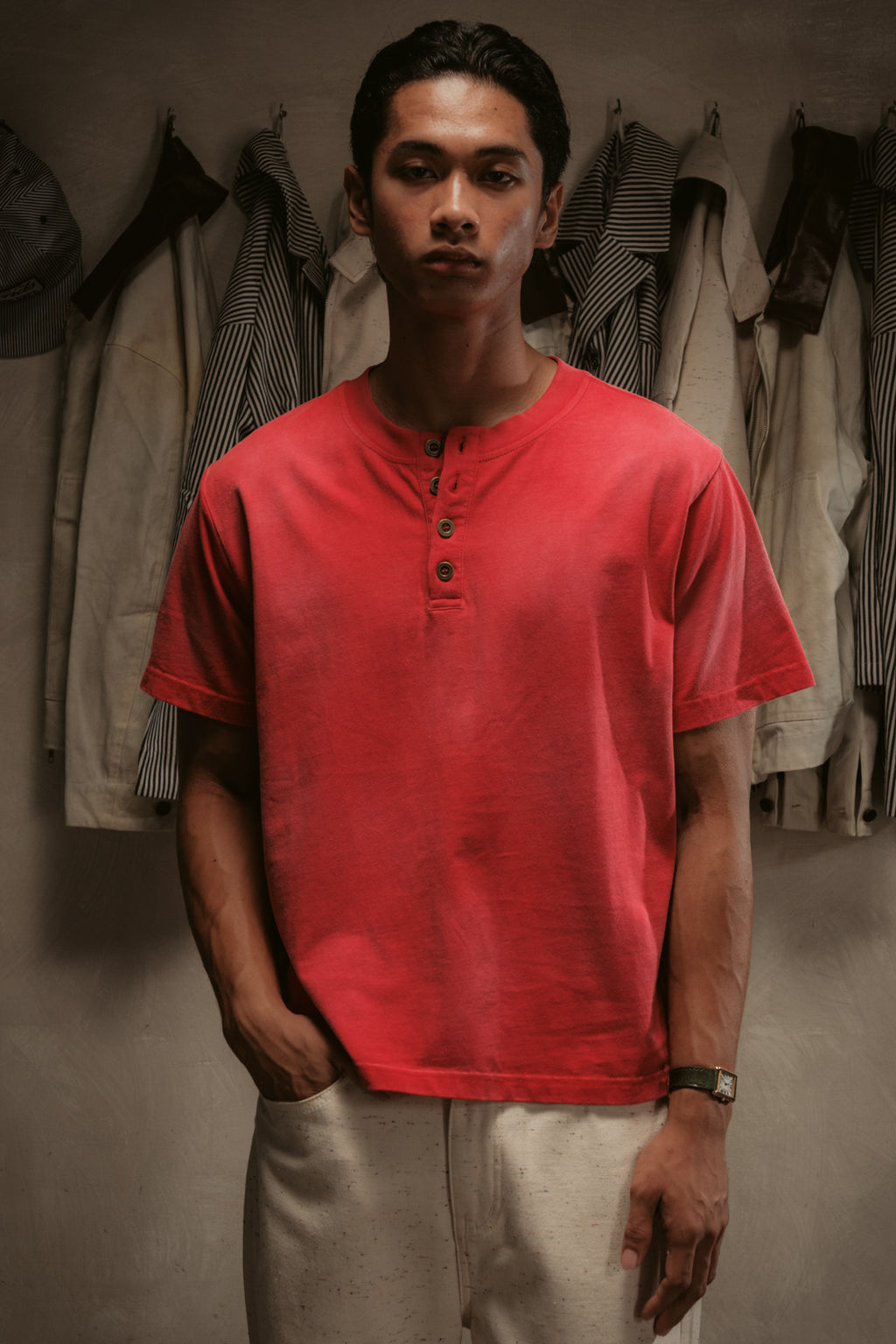 Sun Faded Henley - Vintage Red