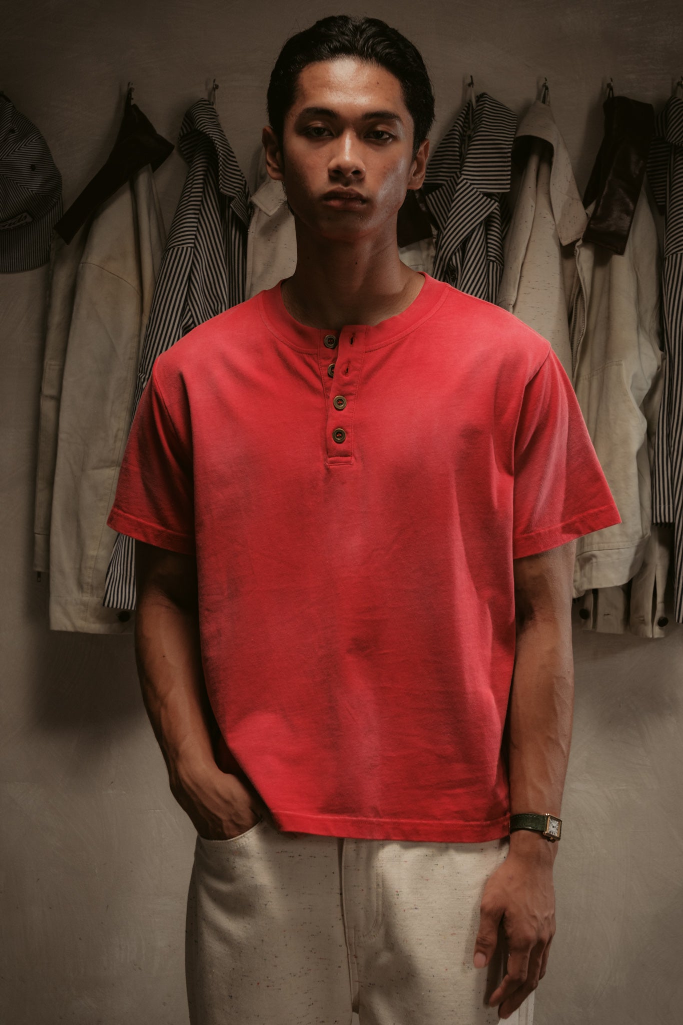 Sun Faded Henley - Vintage Red