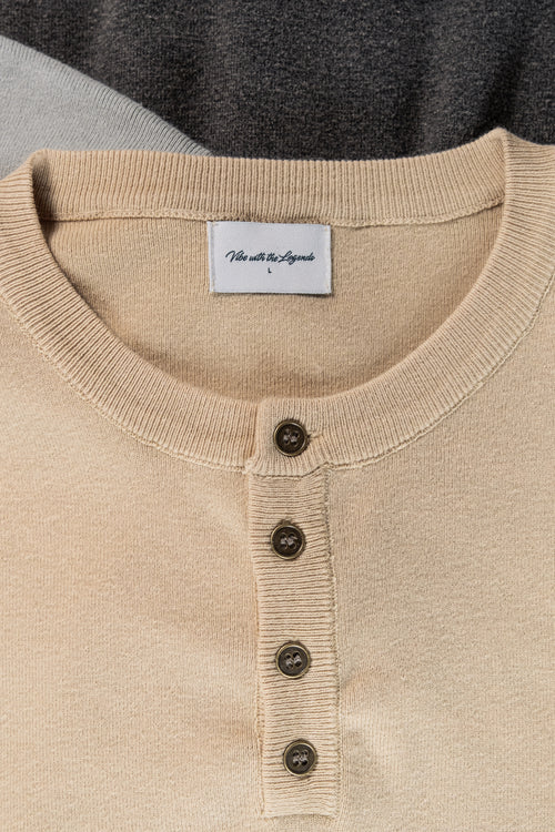 Knit Short-sleeve Henley - Pastel Sand Yellow