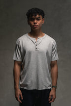 Knit Short-sleeve Henley - Heather Grey