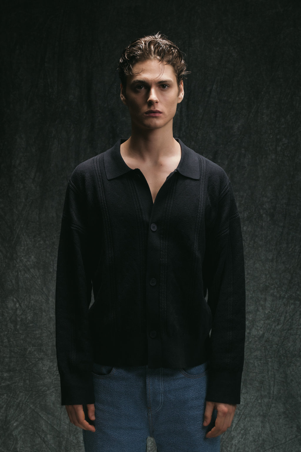 Collar Knit Cardigan - Black