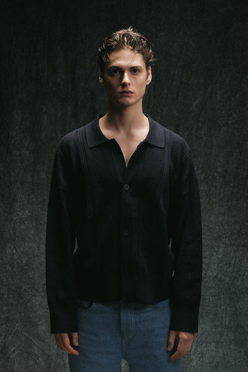 Collar Knit Cardigan - Black