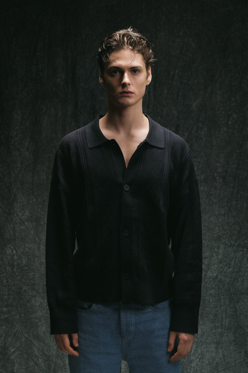 Collar Knit Cardigan - Black