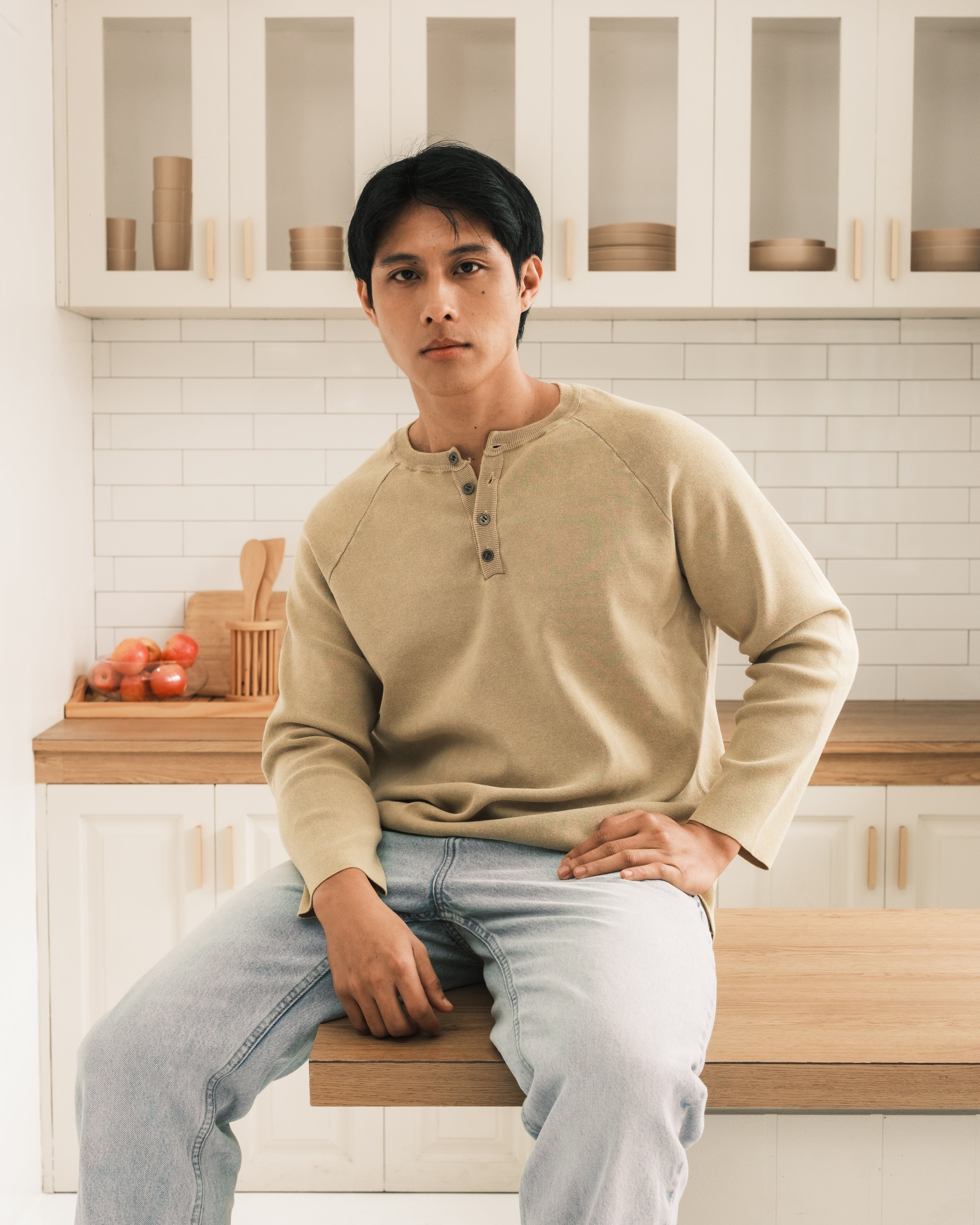Knit Long-sleeve Henley - Washed Sand