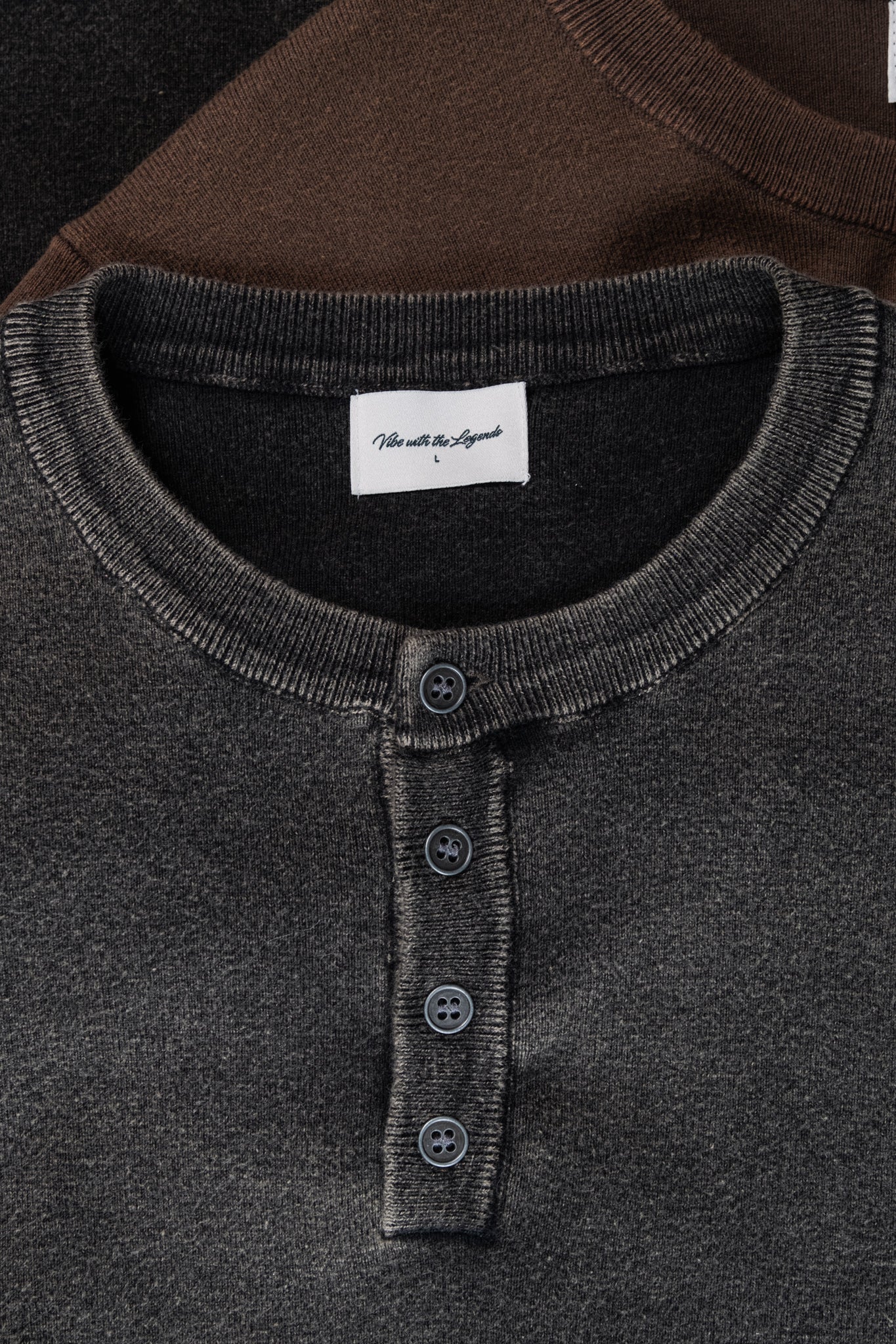 Knit Short-sleeve Henley - Light Washed Black