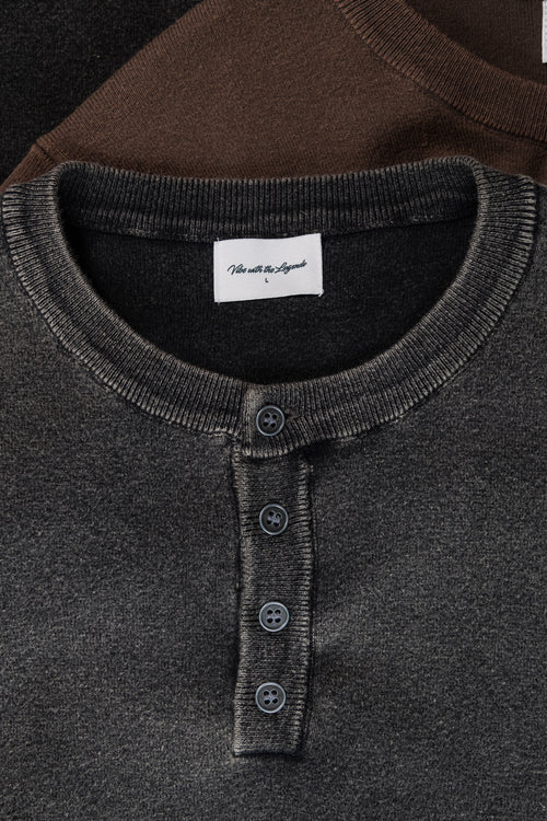 Knit Short-sleeve Henley - Light Washed Black