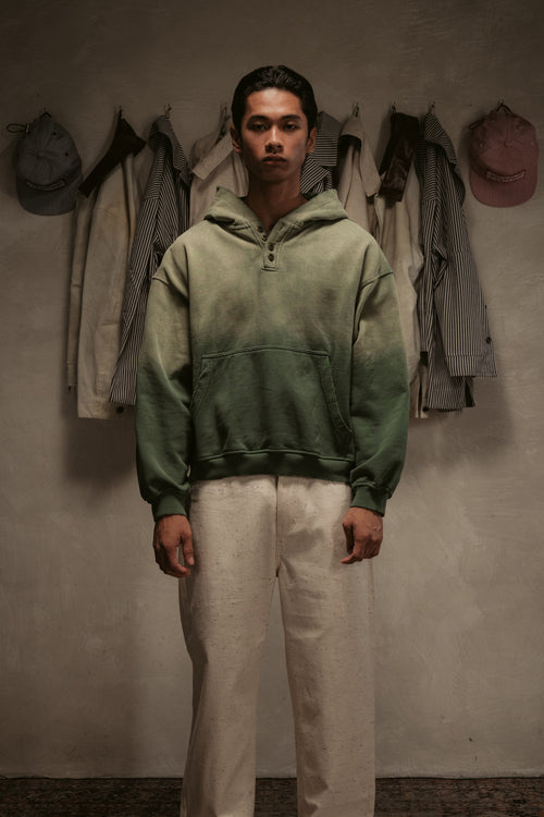 Sun Faded Hoodie Henley - Vintage Green