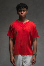 Knit Short-sleeve Henley - Vintage Red