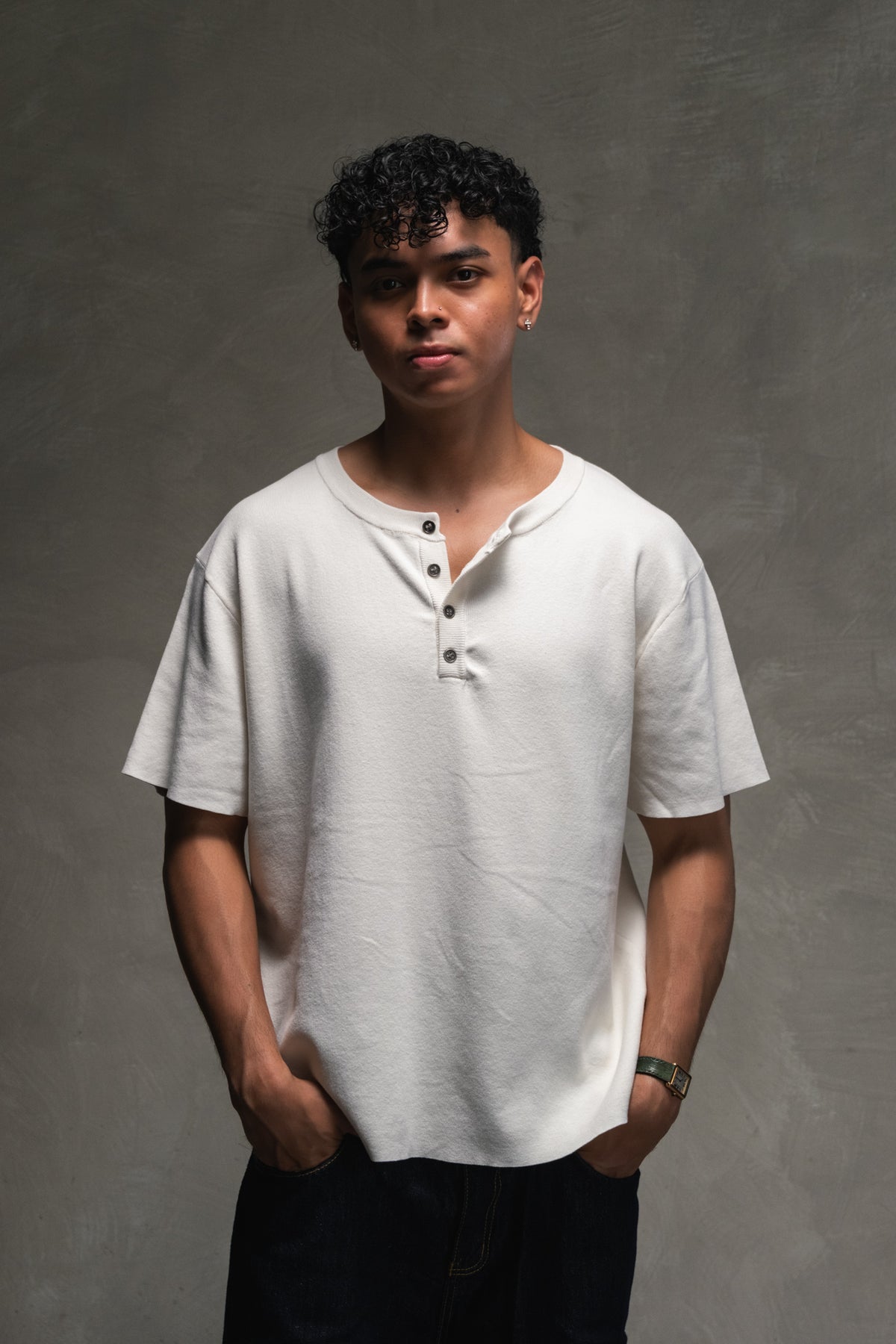 Knit Short-sleeve Henley - Off-White