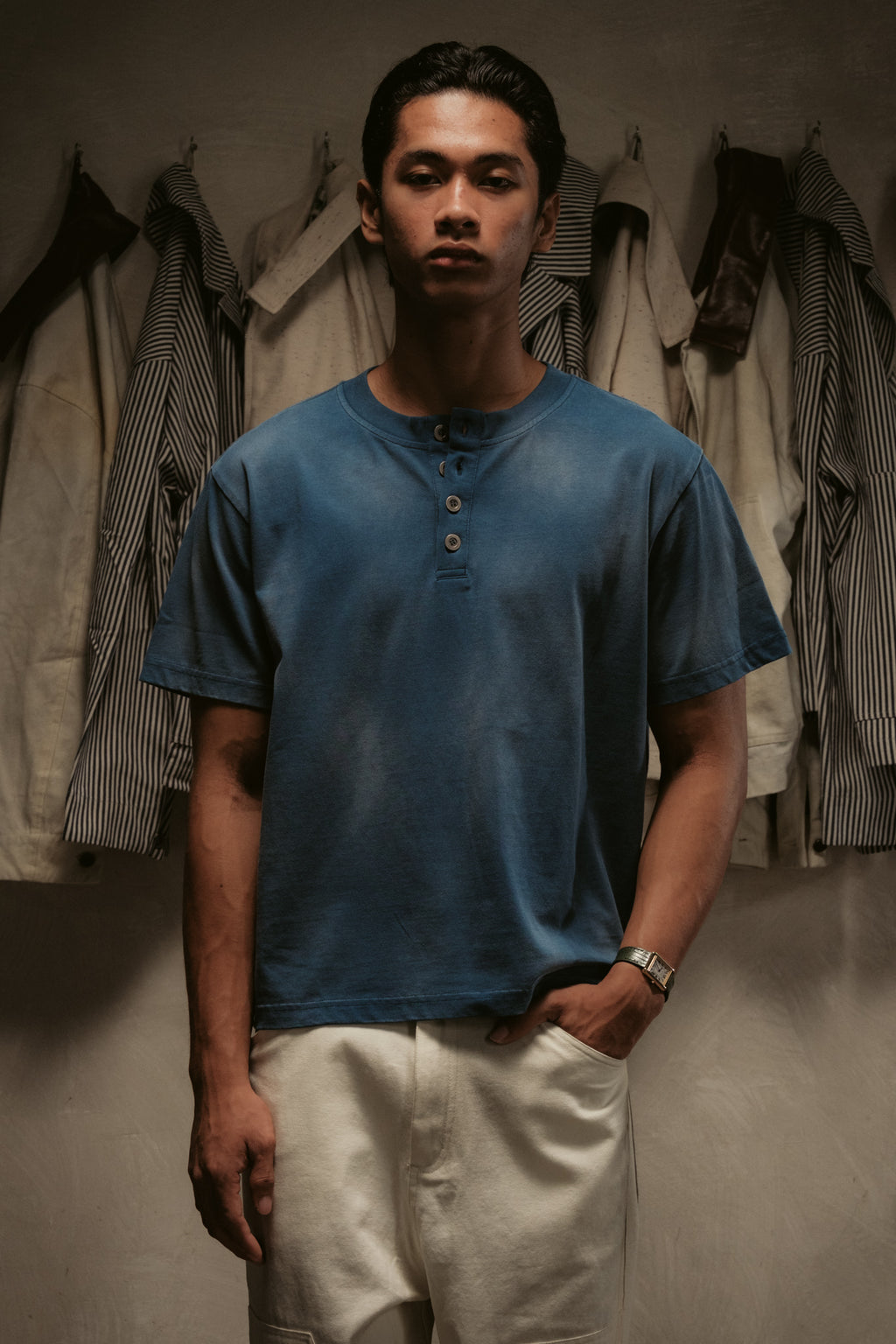 Sun Faded Henley - Vintage Blue