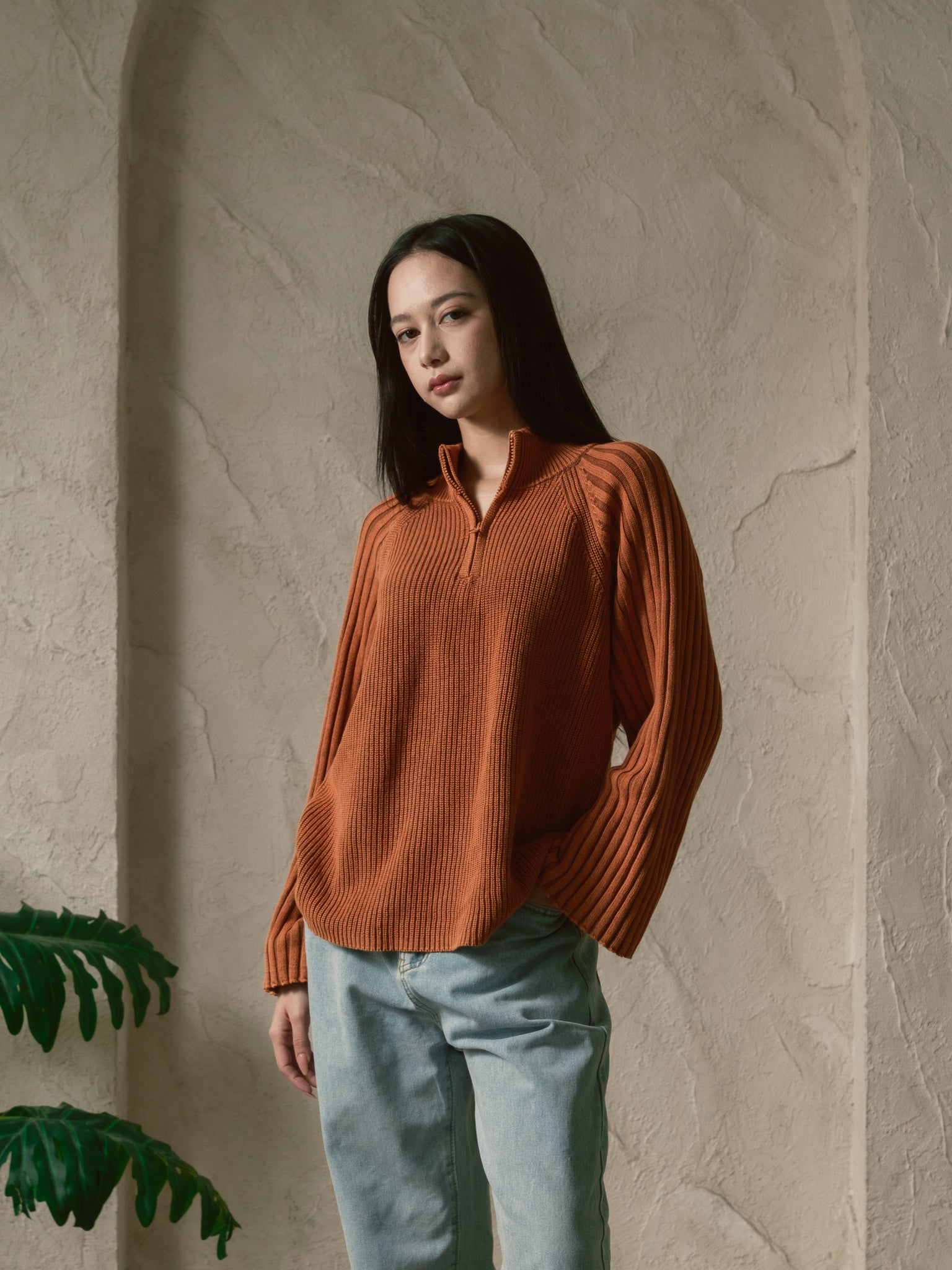 Quarter-Zip Knitwear - Pumpkin Spice